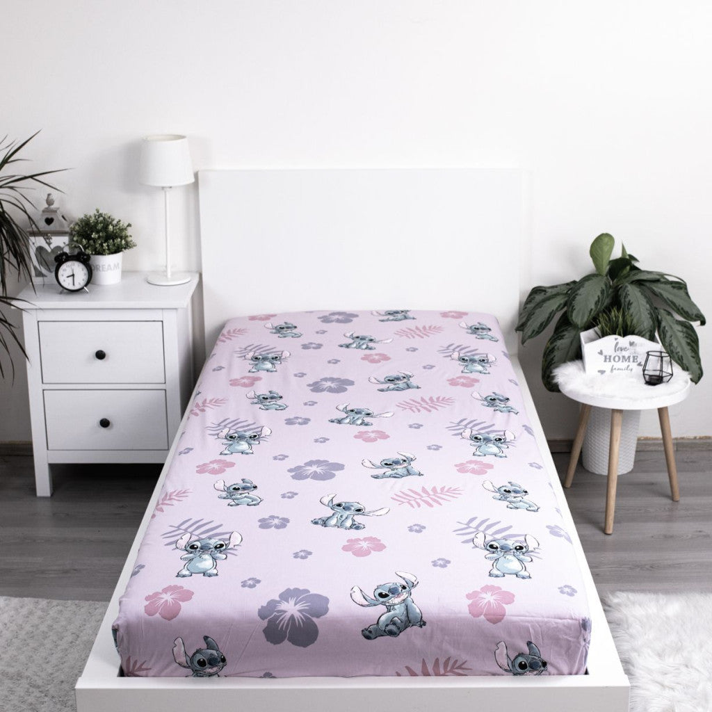 Disney Lilo un Stitch rozā palags ar gumiju 90x200 cm