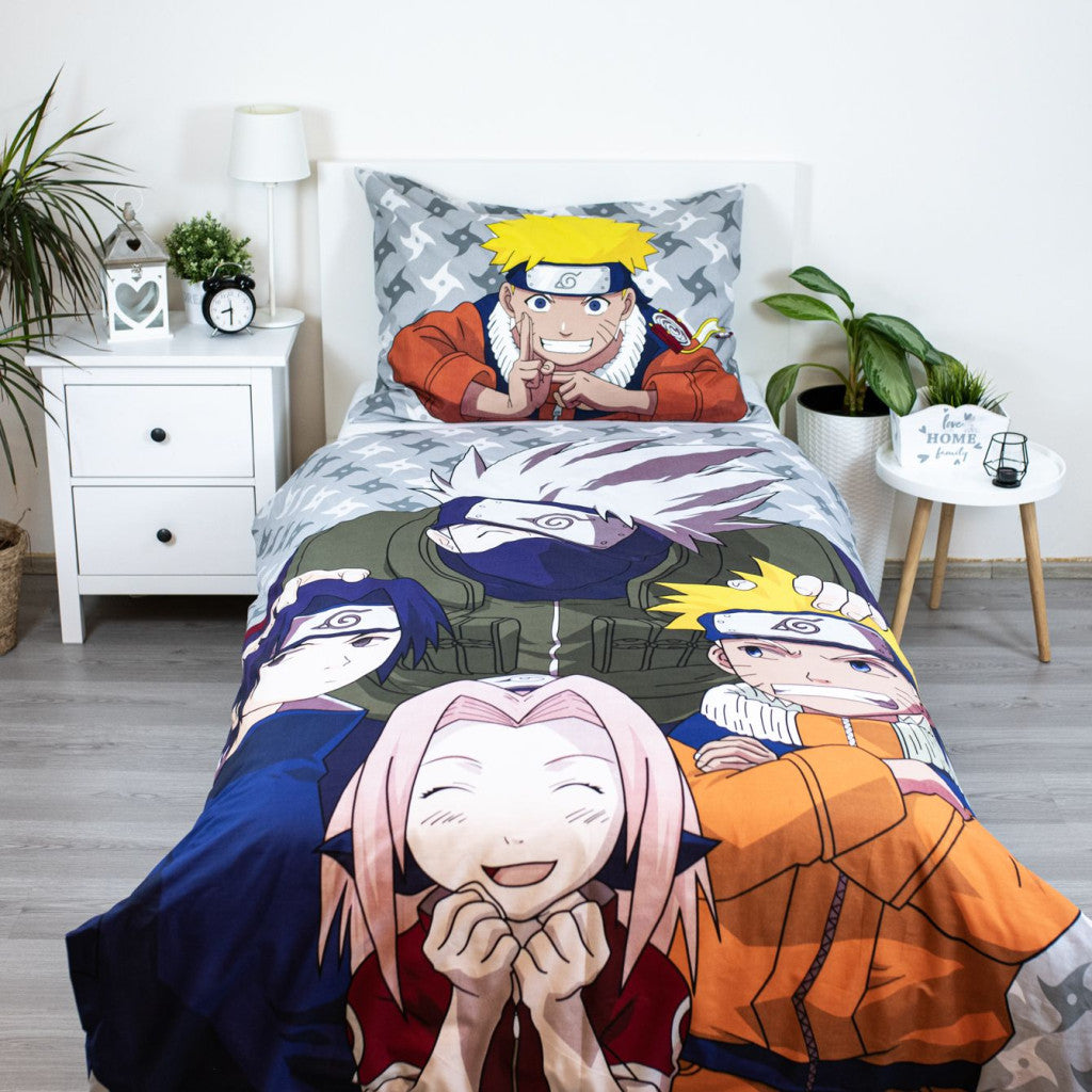 Naruto pelēks gultasveļas komplekts 140√ó200cm, 70√ó90 cm