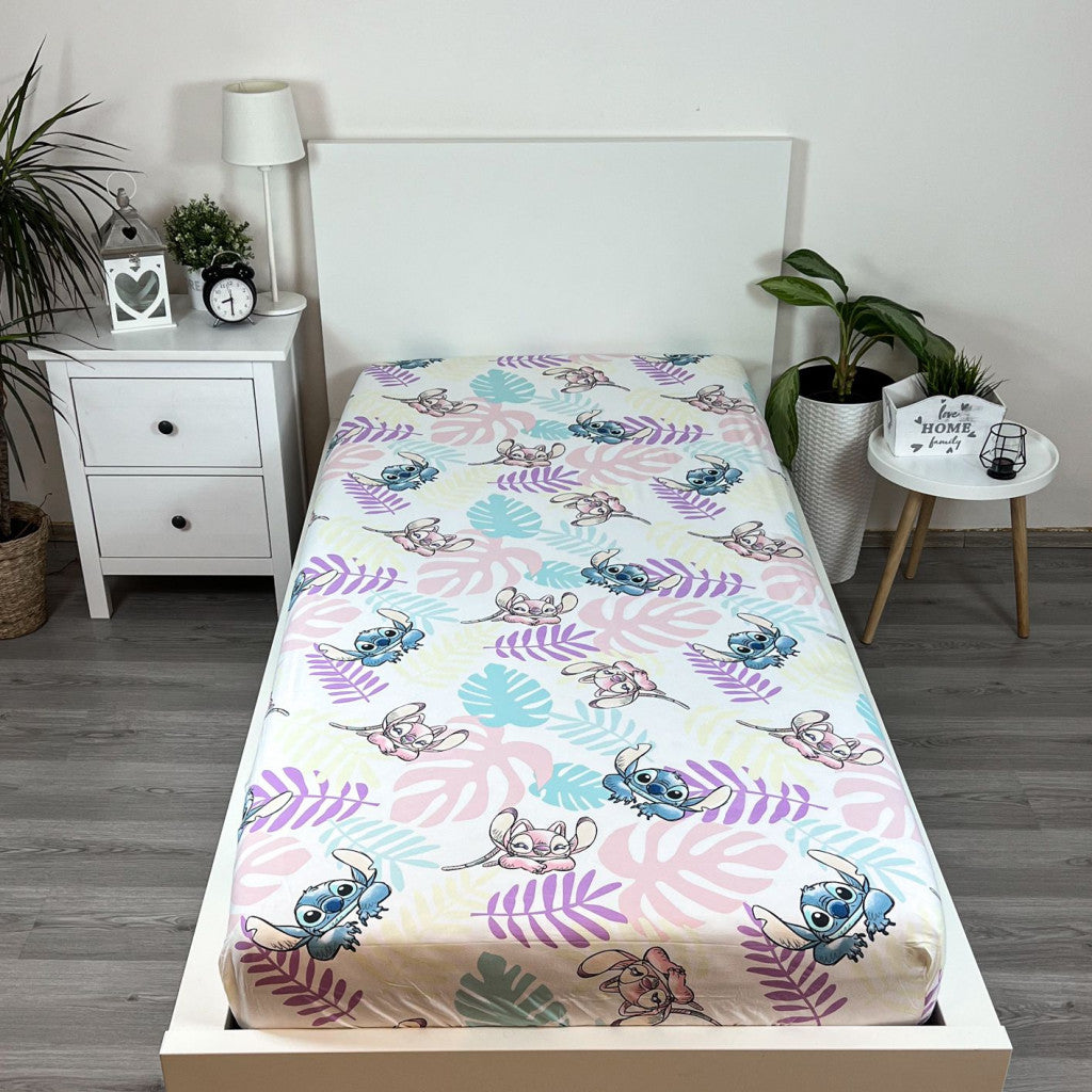 Disney Lilo un Stitch lapas ar gumiju palags 90x200 cm
