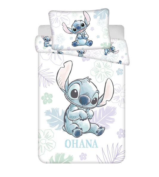 Disney Lilo un Stitch Ohana balts bērnu gultasveļas komplekts 100√ó135 cm, 40√ó60 cm