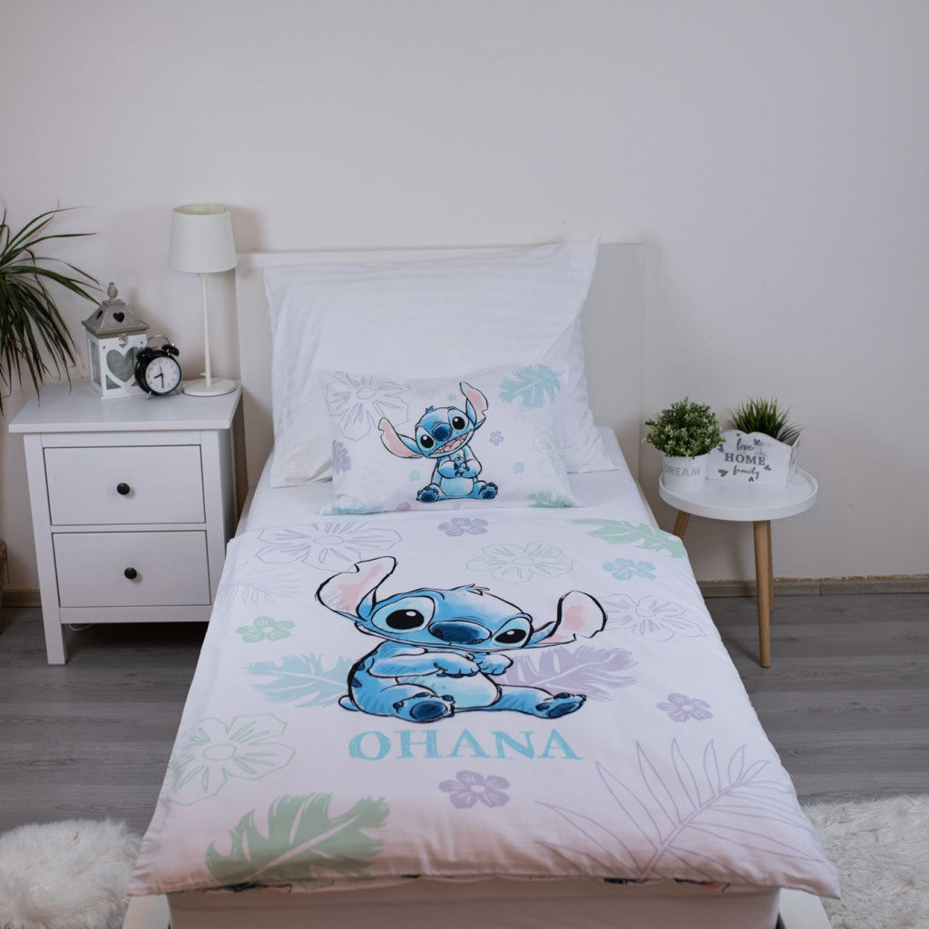 Disney Lilo un Stitch Ohana balts bērnu gultasveļas komplekts 100√ó135 cm, 40√ó60 cm