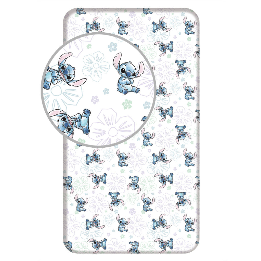 Disney Lilo un Stitch Ohana balta palags ar gumiju 90x200 cm