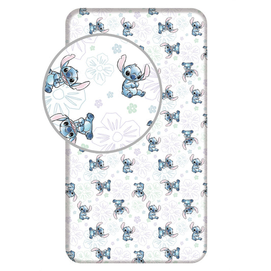 Disney Lilo un Stitch Ohana balta palags ar gumiju 90x200 cm