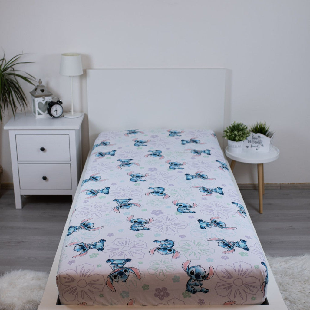 Disney Lilo un Stitch Ohana balta palags ar gumiju 90x200 cm