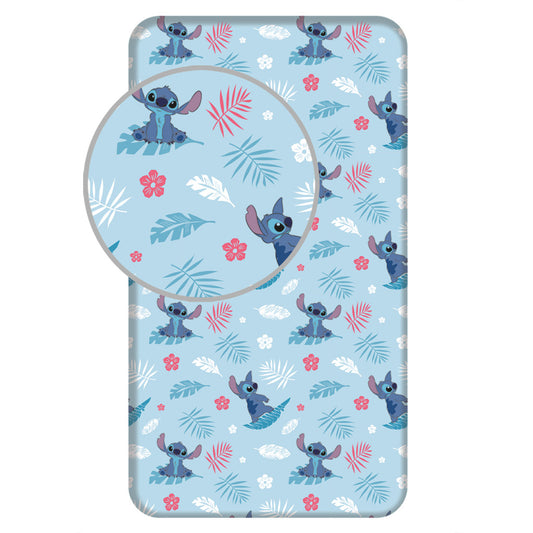Disney Lilo un Stitch zila palags ar gumiju 90x200 cm