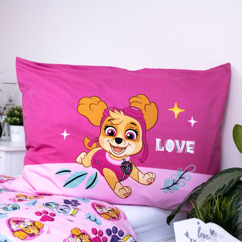 Ķepu patruļa Pink Love gultasveļas komplekts 140x200cm, 70x90 cm mikrošķiedra