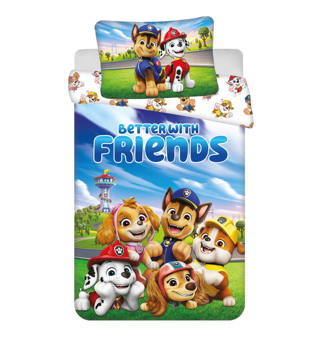 Ķepu patruļa "Better With Friends" bērnu gultasveļas pārvalks 100–135 cm, 40–60 cm