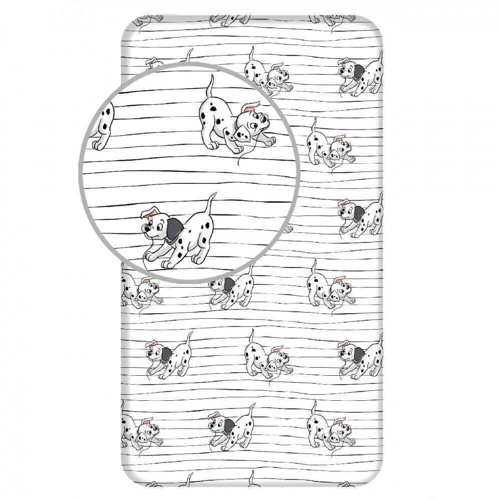 Disney 101 dalmāciešu Lucky Stripe palags ar gumiju, 90x200 cm