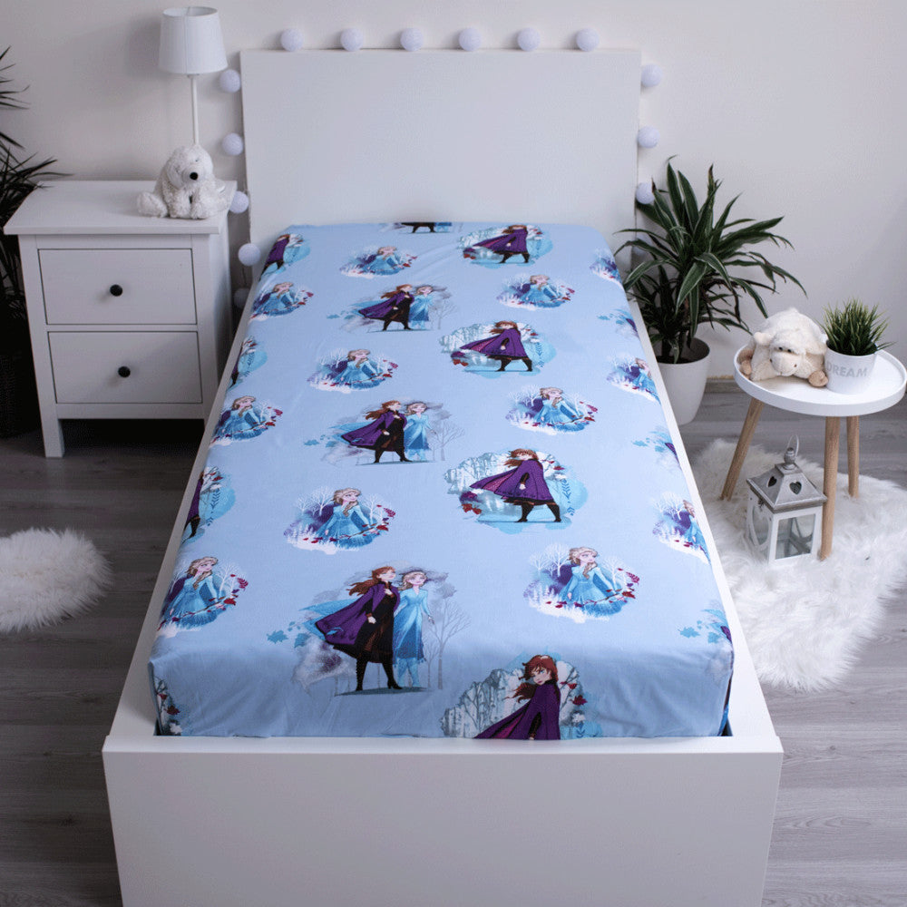 Disney Frozen zilo lapu palags ar gumiju 90*200 cm