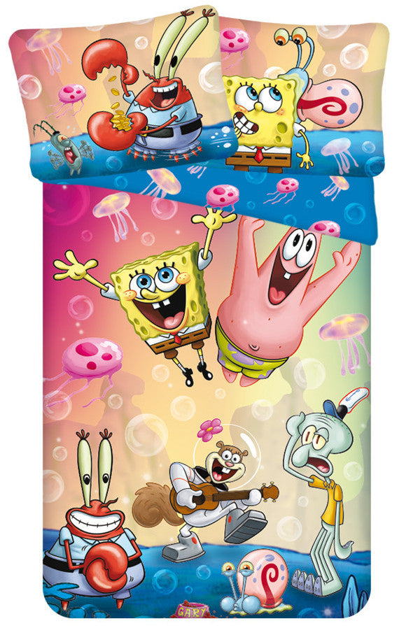 SpongeBob ballītes gultasveļas pārvalks 140–200 cm, 70–90 cm mikrošķiedra