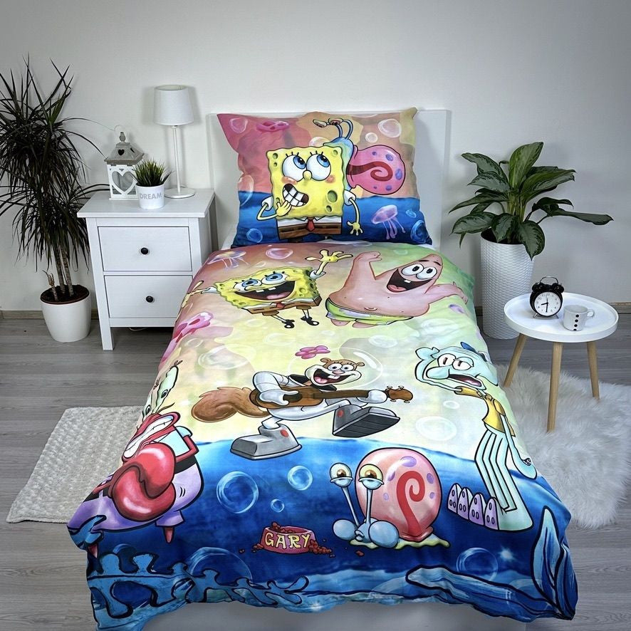 SpongeBob ballītes gultasveļas pārvalks 140–200 cm, 70–90 cm mikrošķiedra