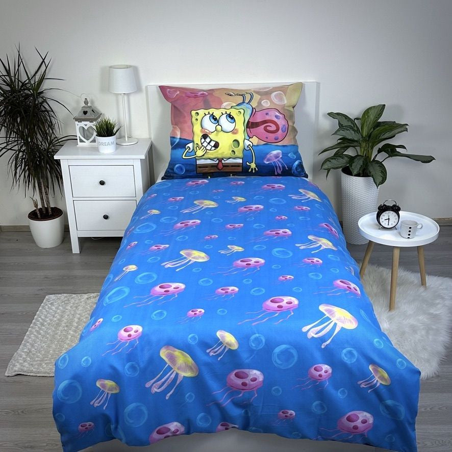 SpongeBob ballītes gultasveļas pārvalks 140–200 cm, 70–90 cm mikrošķiedra