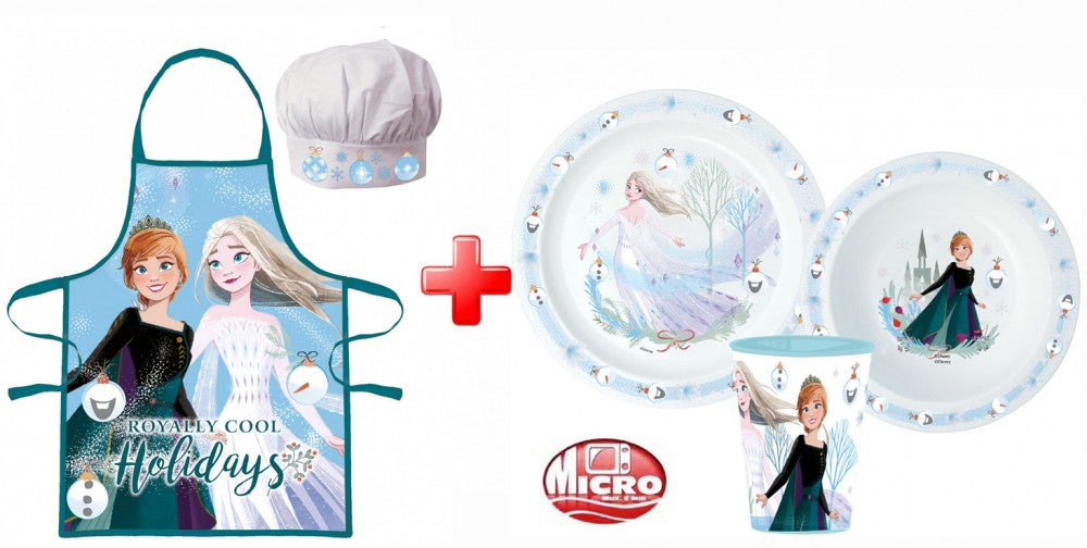 Disney Frozen karaliski foršs Ziemassvētku priekšauts un plastmasas vakariņu komplekts