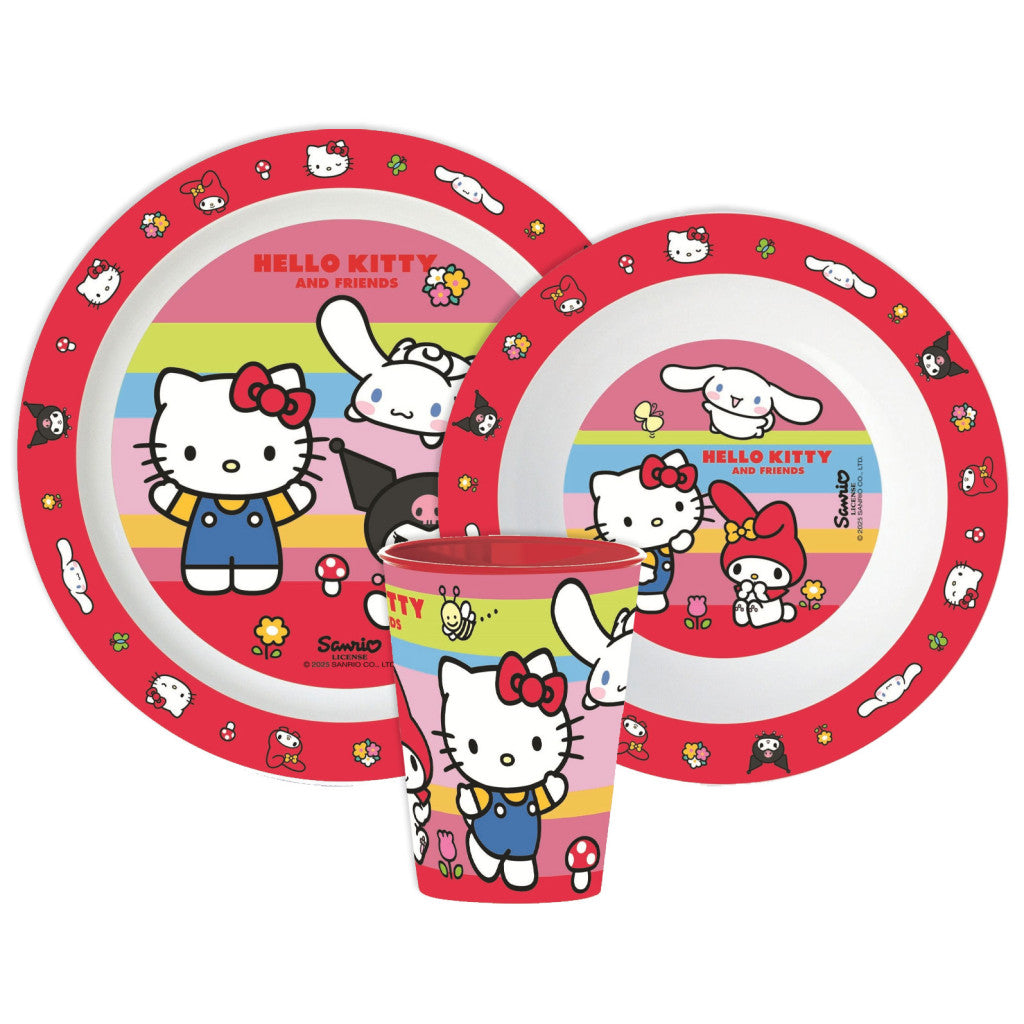 Hello Kitty un draugu vakariņu servīze, mikroplastmasas, ar krūzīti 260 ml