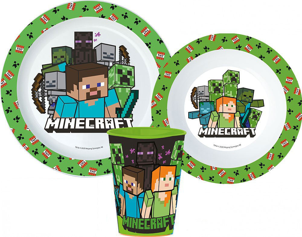 Minecraft Pixelcraft vakariņu komplekts, mikroplastmasas komplekts, ar krūzīti 260 ml