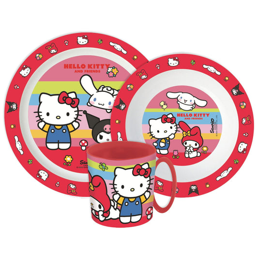 Hello Kitty un draugu vakariņu servīze, mikroplastmasas komplekts ar krūzi 390 ml
