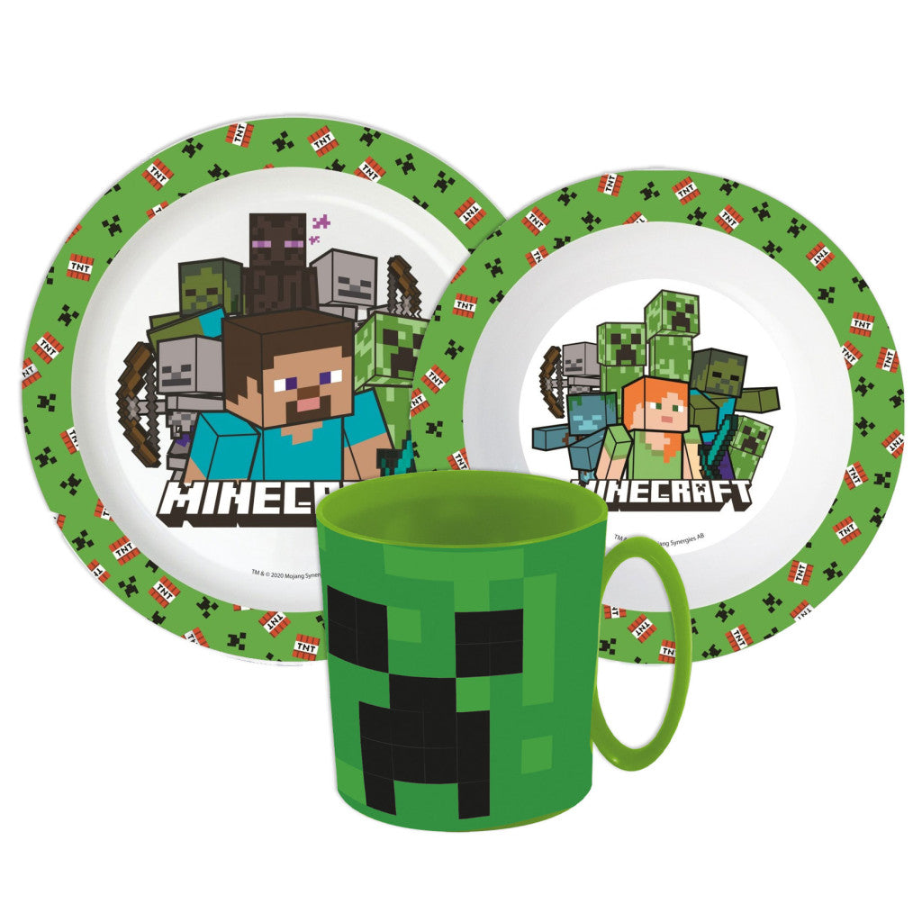 Minecraft Pixelcraft vakariņu komplekts, mikroplastmasas komplekts ar 390 ml krūzi