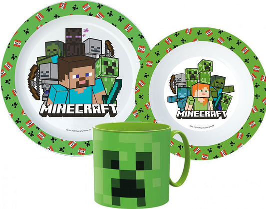 Minecraft Pixelcraft vakariņu komplekts, mikroplastmasas komplekts ar krūzi 265 ml