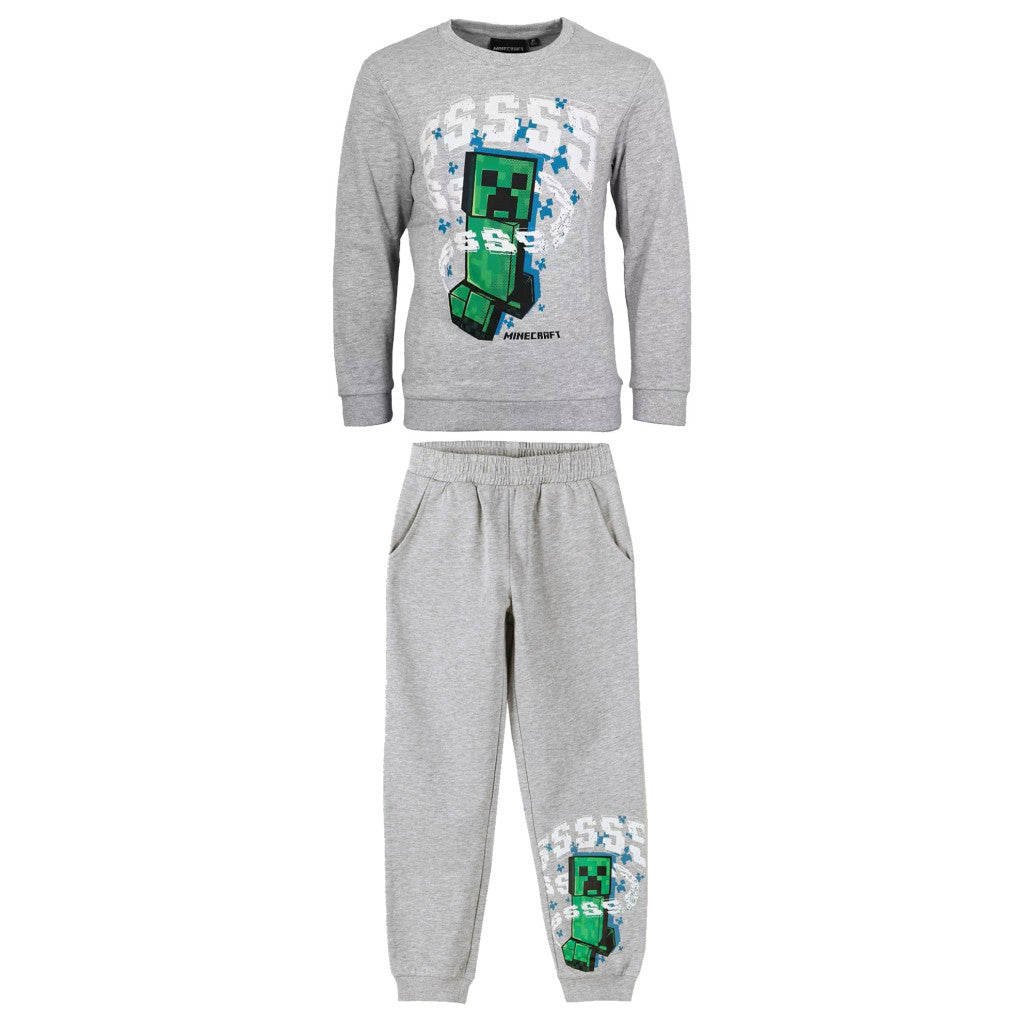 Minecraft pelēks bērnu treniņtērps, skriešanas komplekts 6-12 gadi / 116-152 cm