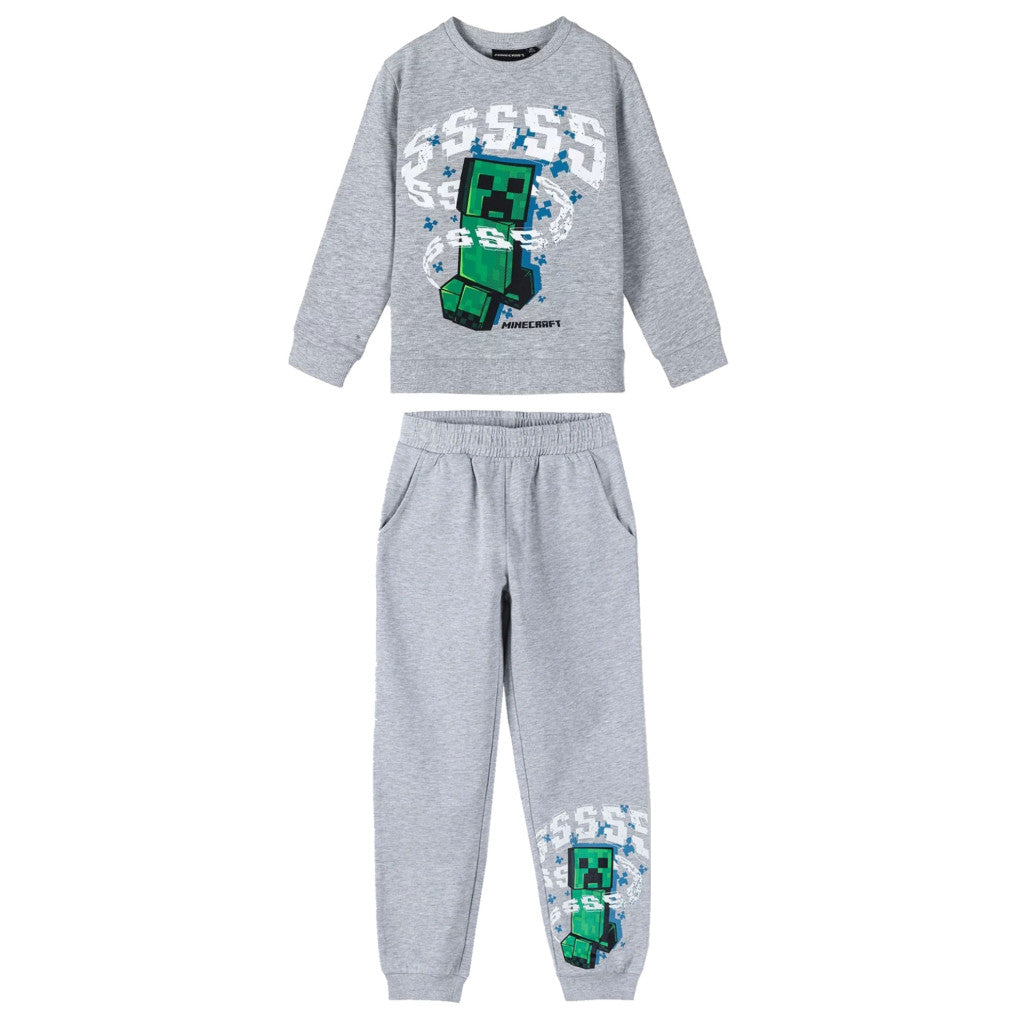 Minecraft pelēks bērnu treniņtērps, skriešanas komplekts 6-12 gadi / 116-152 cm