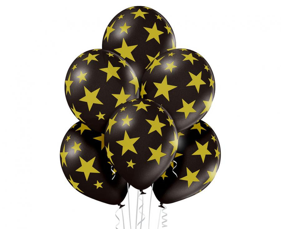 Melna krāsa, zvaigžņu baloni, balonu komplekts 6 gab. 30 cm (12 collas)