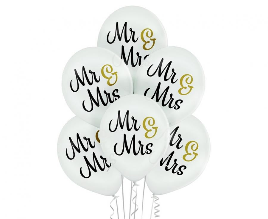 Kāzu balonu komplekts "Mr & Mrs" (6 gab.) 12 collas (30 cm)