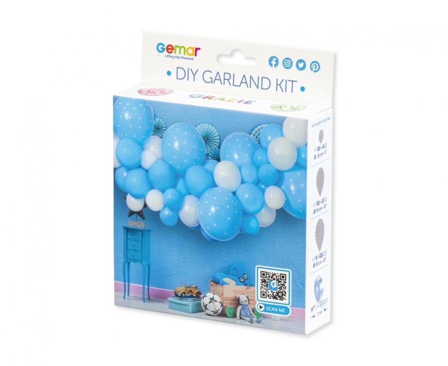Balonu virteņu komplekts Baby Baby Blue, 65 gab.