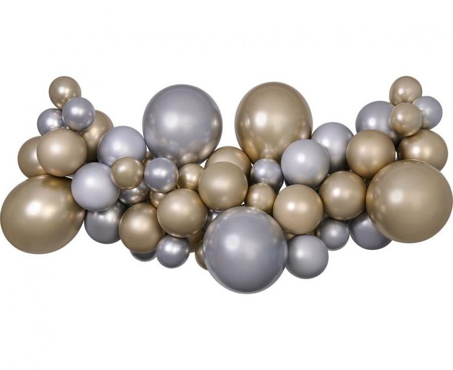 Sudrabaini zelta krāsas balons, balonu virtenes komplekts 65 gab.