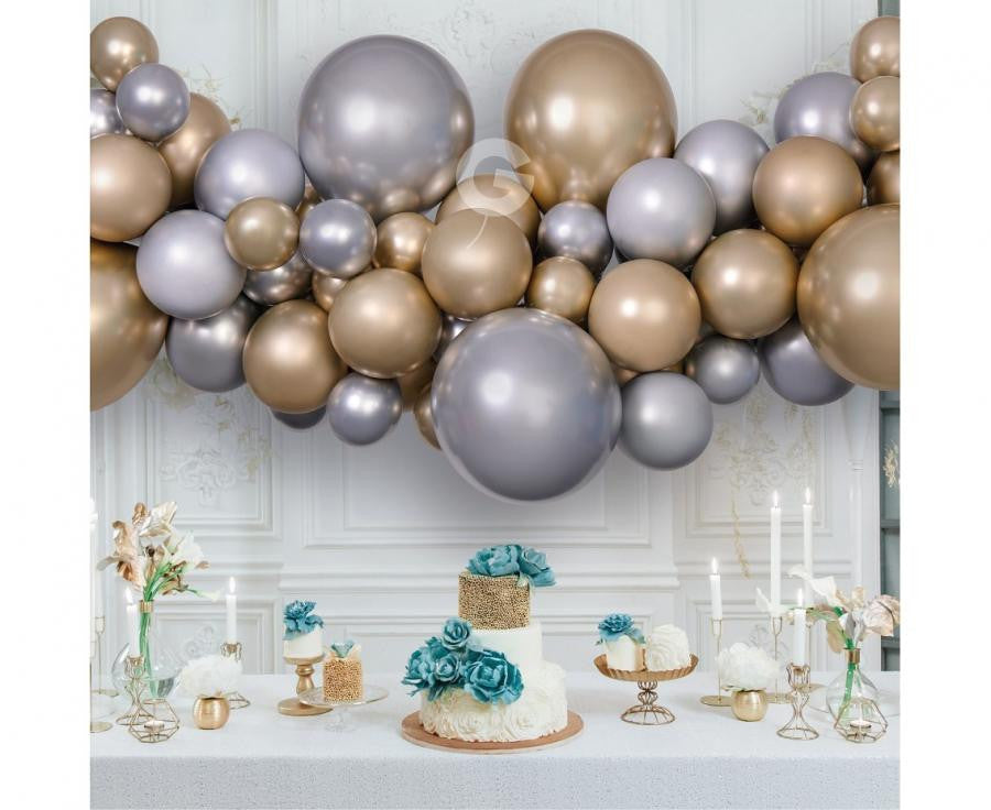 Sudrabaini zelta krāsas balons, balonu virtenes komplekts 65 gab.