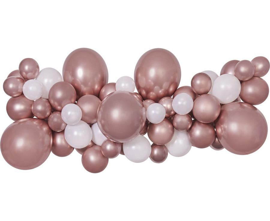 Rozā zelta krāsas balons, balonu virteņu komplekts 65 gabali
