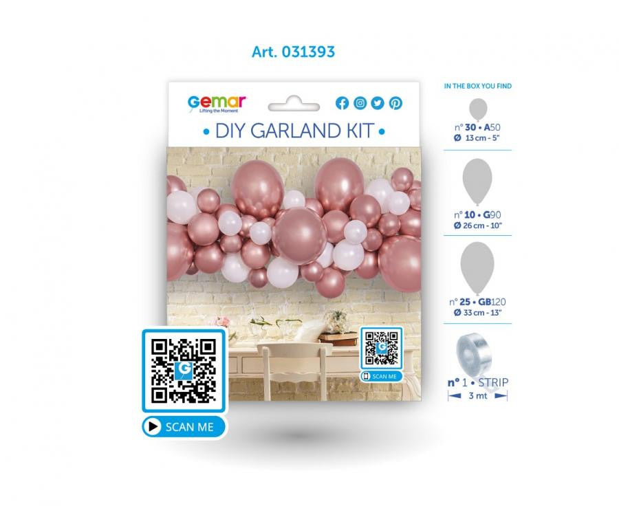 Rozā zelta krāsas balons, balonu virteņu komplekts 65 gabali