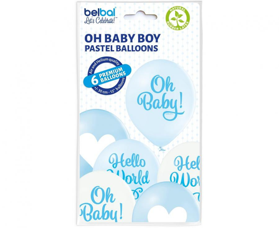 Baby Oh Boy baloni, 6 gab. iepakojumā, 12 collas (30 cm)