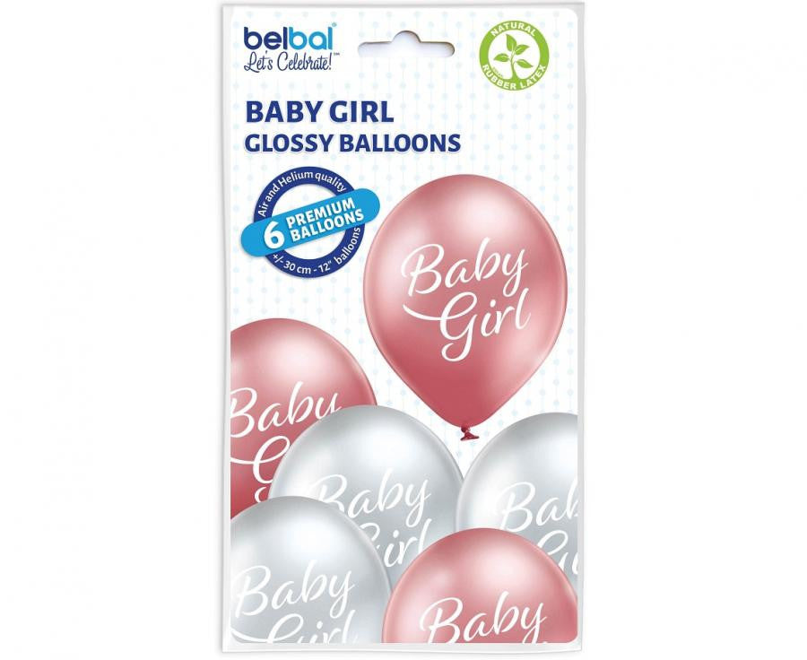 Baby Girl spīdīgi baloni, 6 gab. 12 collas (30 cm)
