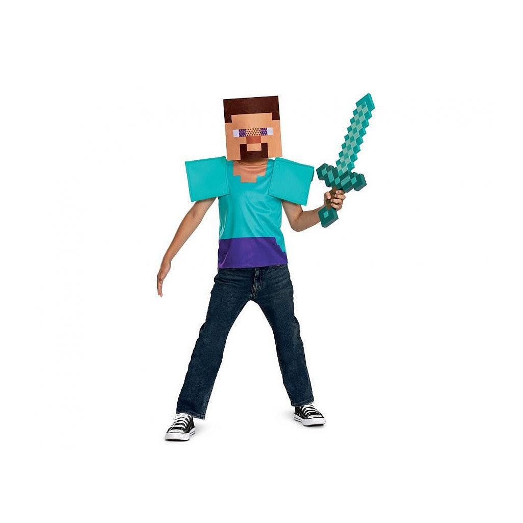 Minecraft Steve kostīms, kas nepieciešams 7–8 gadu vecumam