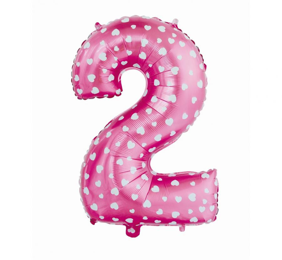 Rozā cipars ar sirsniņām, rozā folijas balons "Cipars 2", 61 cm