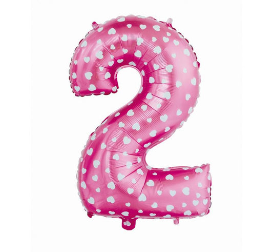 Rozā cipars ar sirsniņām, rozā folijas balons "Cipars 2", 61 cm