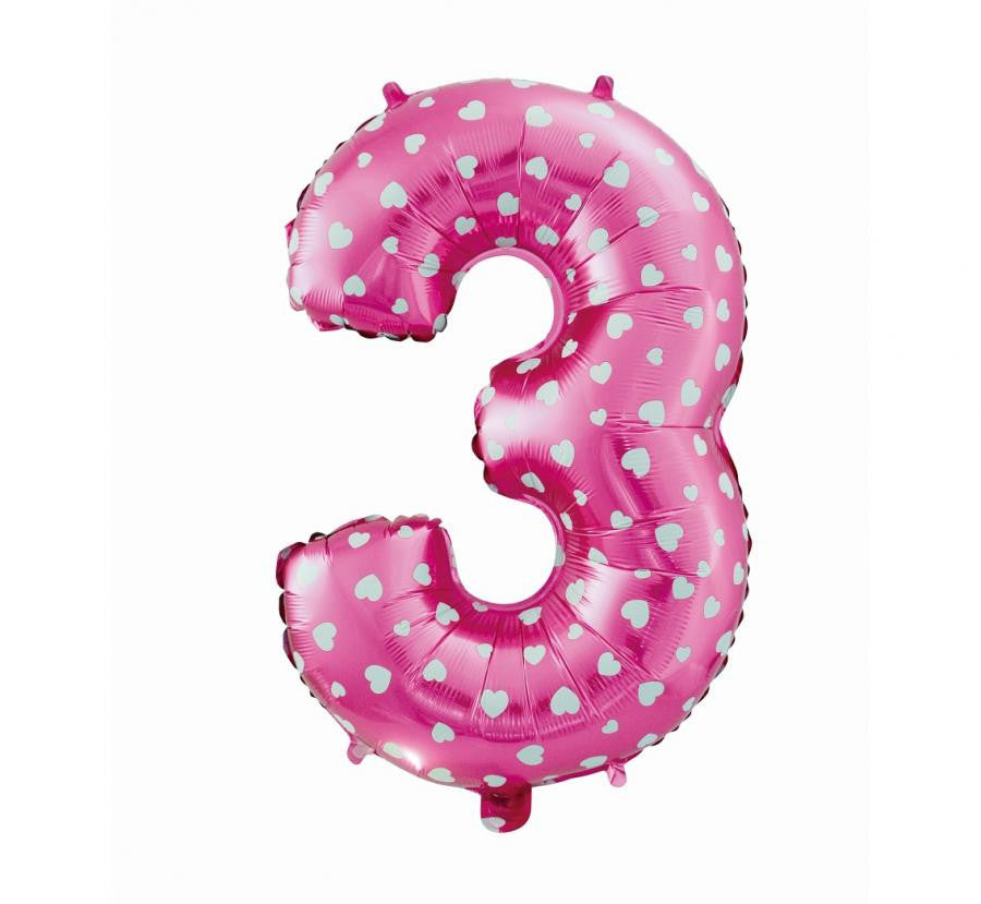 Folijas balons "Rozā cipari ar sirsniņām", 61 cm, rozā, 3 cipari