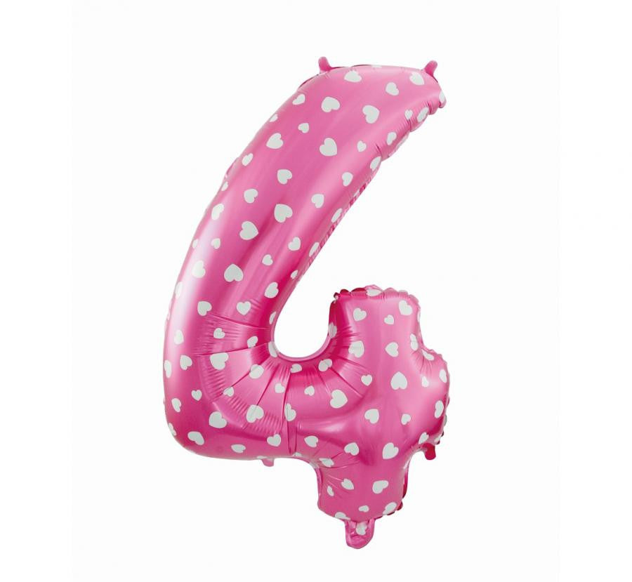 Rozā cipars ar sirsniņām, rozā folijas balons "Cipars 4", 61 cm