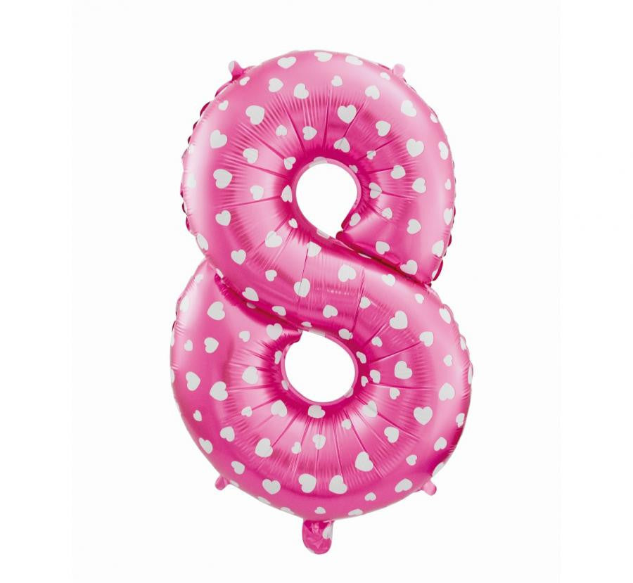 Rozā folijas balons "Cipars rozā" ar sirsniņām, 61 cm