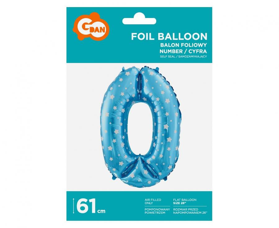Folijas balons "Cipars zils" ar zvaigznēm, 61 cm