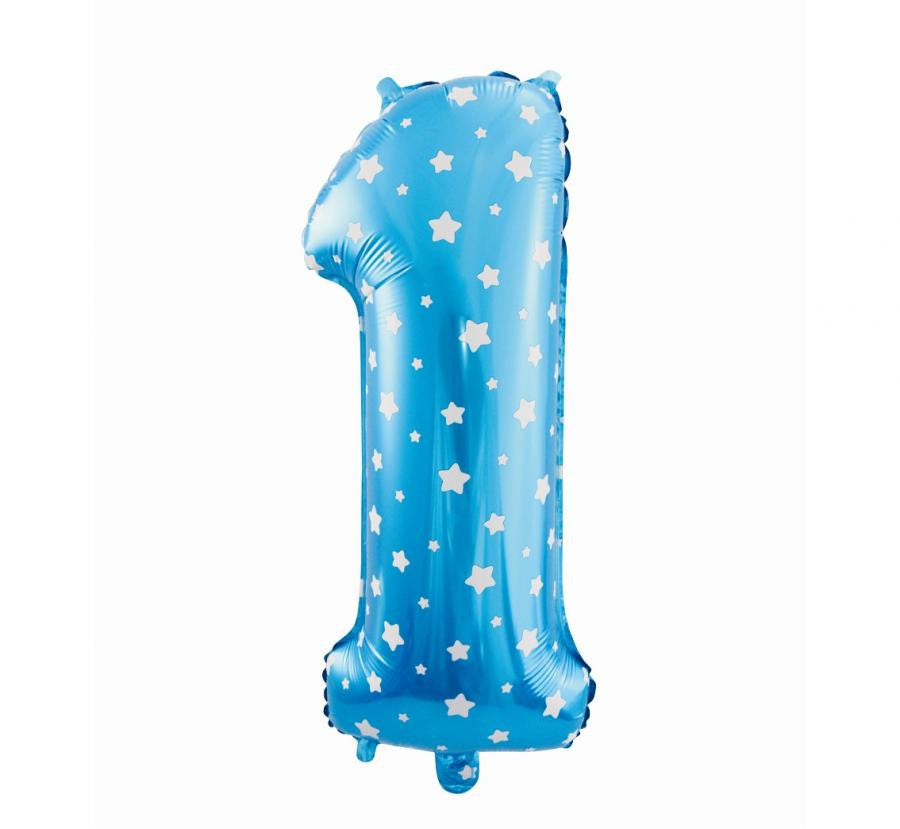 Zils skaitlis ar zvaigznēm, zils folijas balons 61 cm