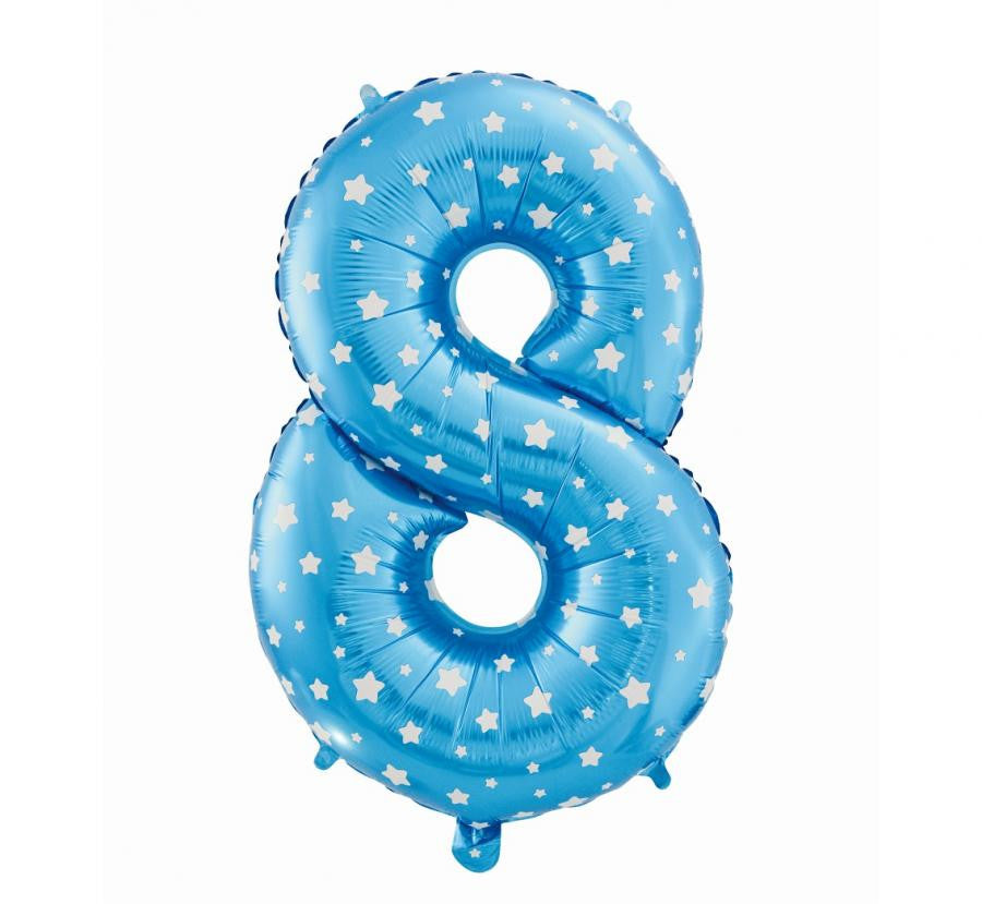 Folijas balons "Cipars 8", 61 cm, zils, ar zvaigznēm