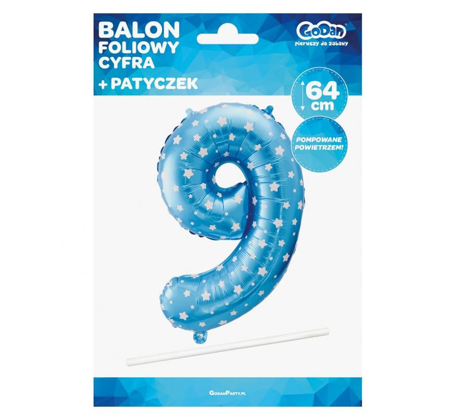 Folijas balons "Cipars zils" ar zvaigznēm, 64 cm