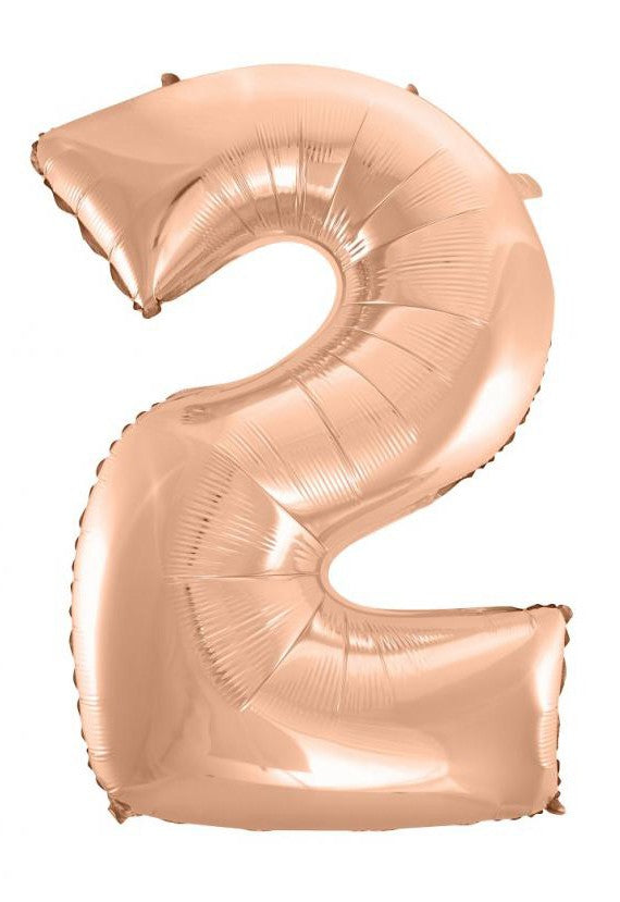 Folijas balons "Cipars 2" rozā zelta krāsā, 92 cm