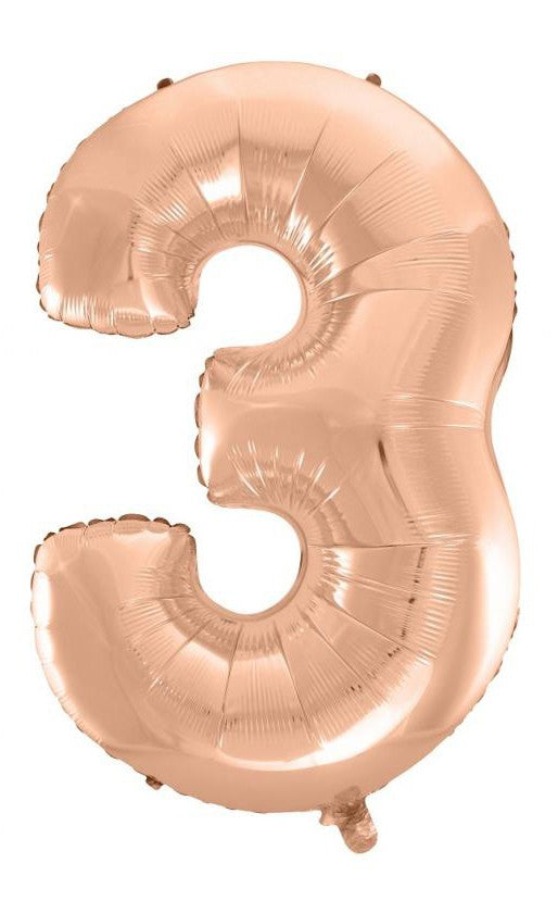 Folijas balons "Cipars 3", 92 cm, rozā zelta krāsā
