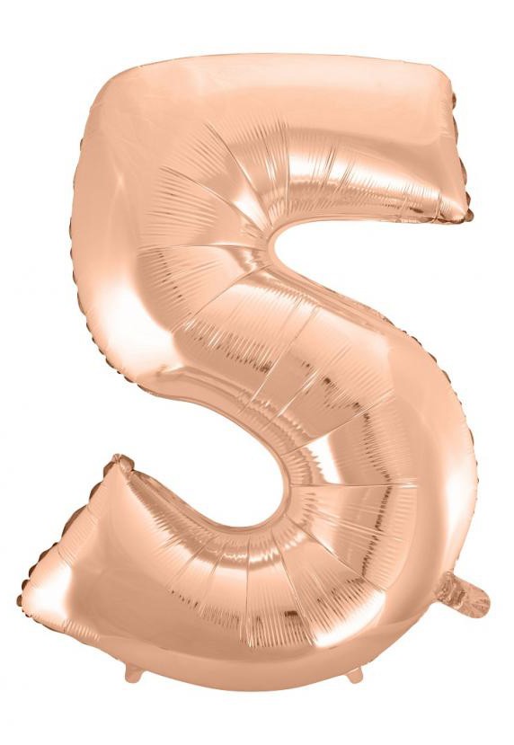 Folijas balons "Cipars 5" ar rozā zelta krāsu, 92 cm