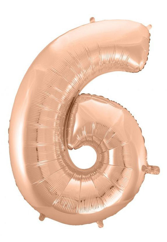 Folijas balons "Cipars 6" ar rozā zelta krāsu, 92 cm