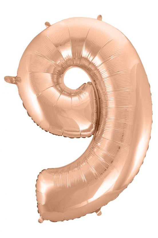 Folijas balons "Cipars 9" ar rozā zelta krāsu, 92 cm