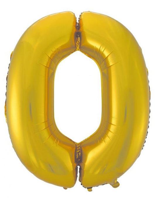 Zelta krāsas folijas balons "Cipars 0" 92 cm