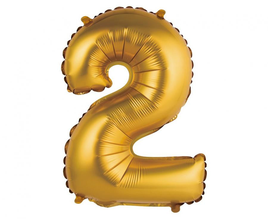 Matēti zelta krāsas mini folijas balons "Cipars 2", 35 cm